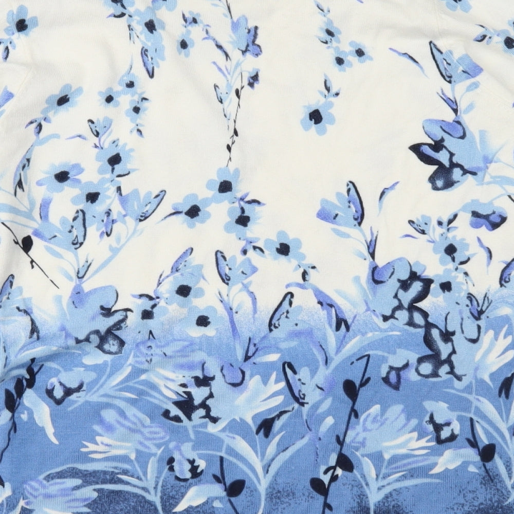 B&W Womens Blue Floral Knit Pullover Jumper Size S