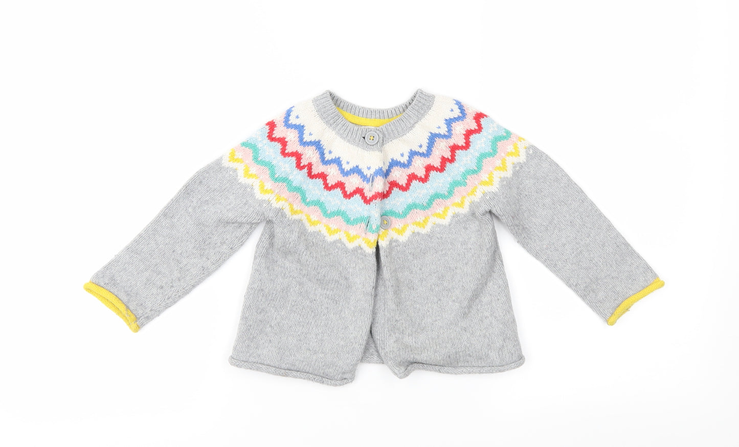 Baby Boden Girls Grey Fair Isle Knit Cardigan Jumper Size 12-18 Months