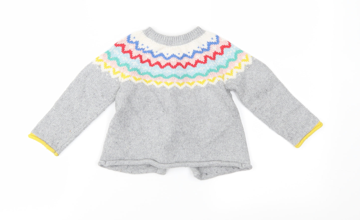 Baby Boden Girls Grey Fair Isle Knit Cardigan Jumper Size 12-18 Months