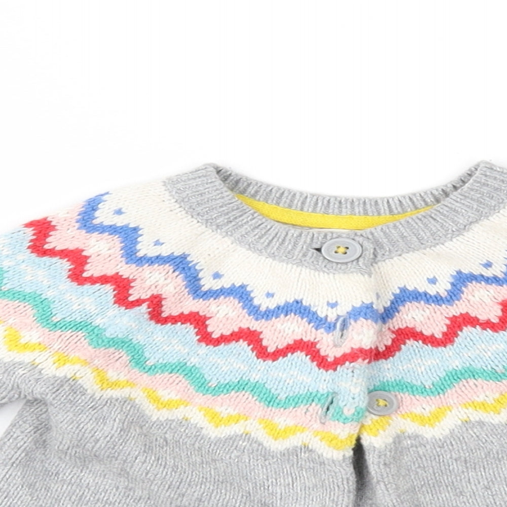 Baby Boden Girls Grey Fair Isle Knit Cardigan Jumper Size 12-18 Months