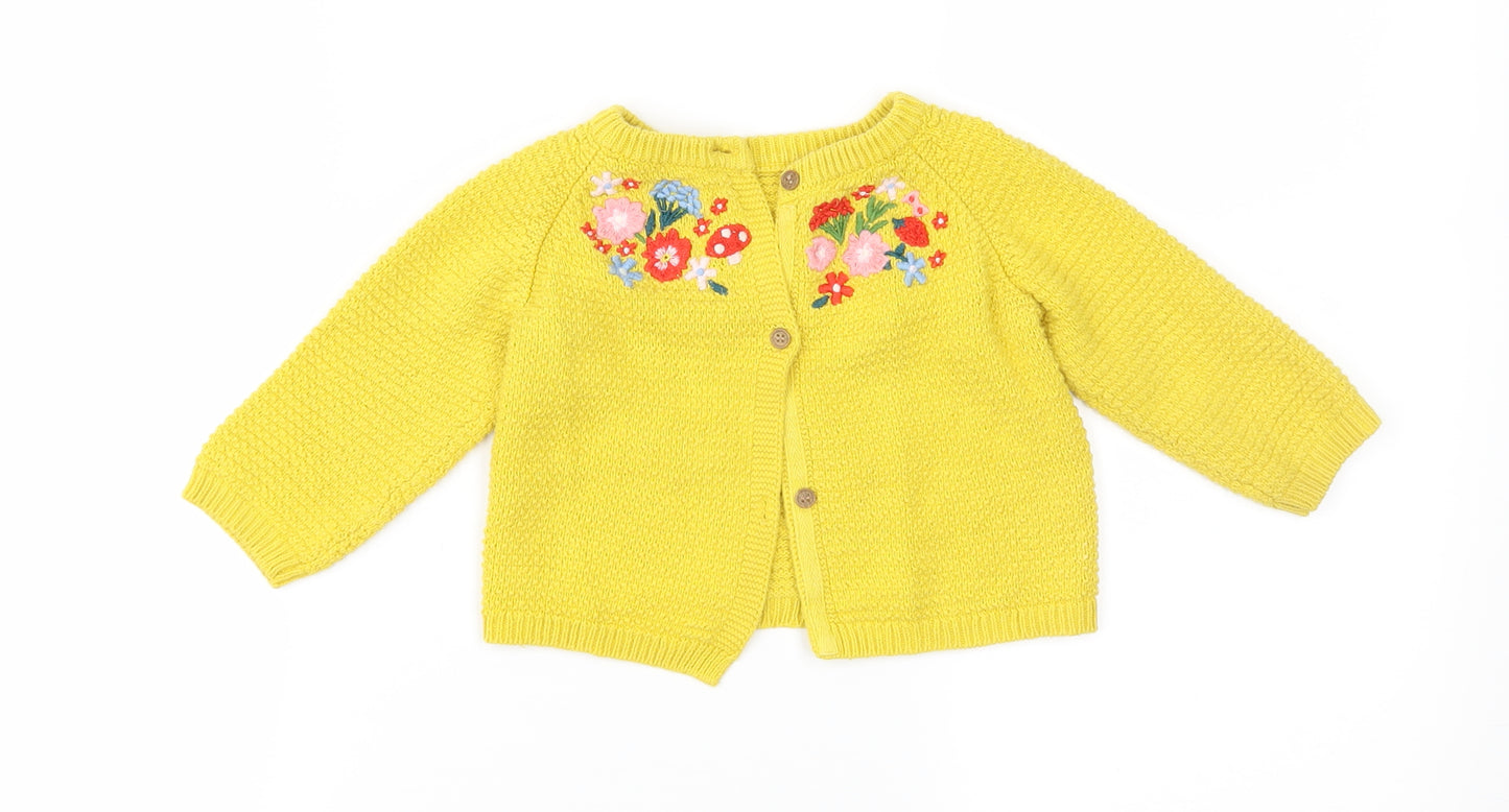 Mini Club Girls Yellow Floral Knit Cardigan Jumper Size 6-9 Months