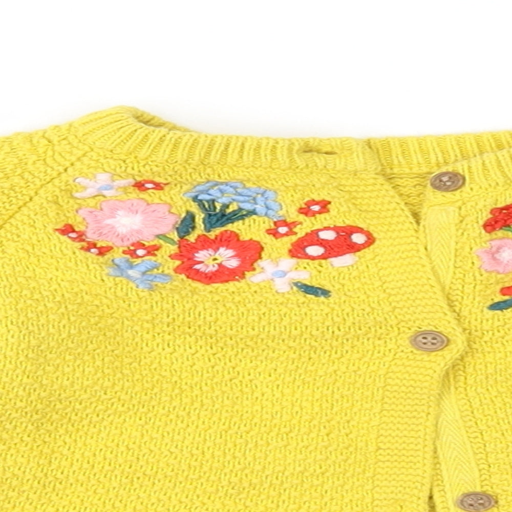 Mini Club Girls Yellow Floral Knit Cardigan Jumper Size 6-9 Months