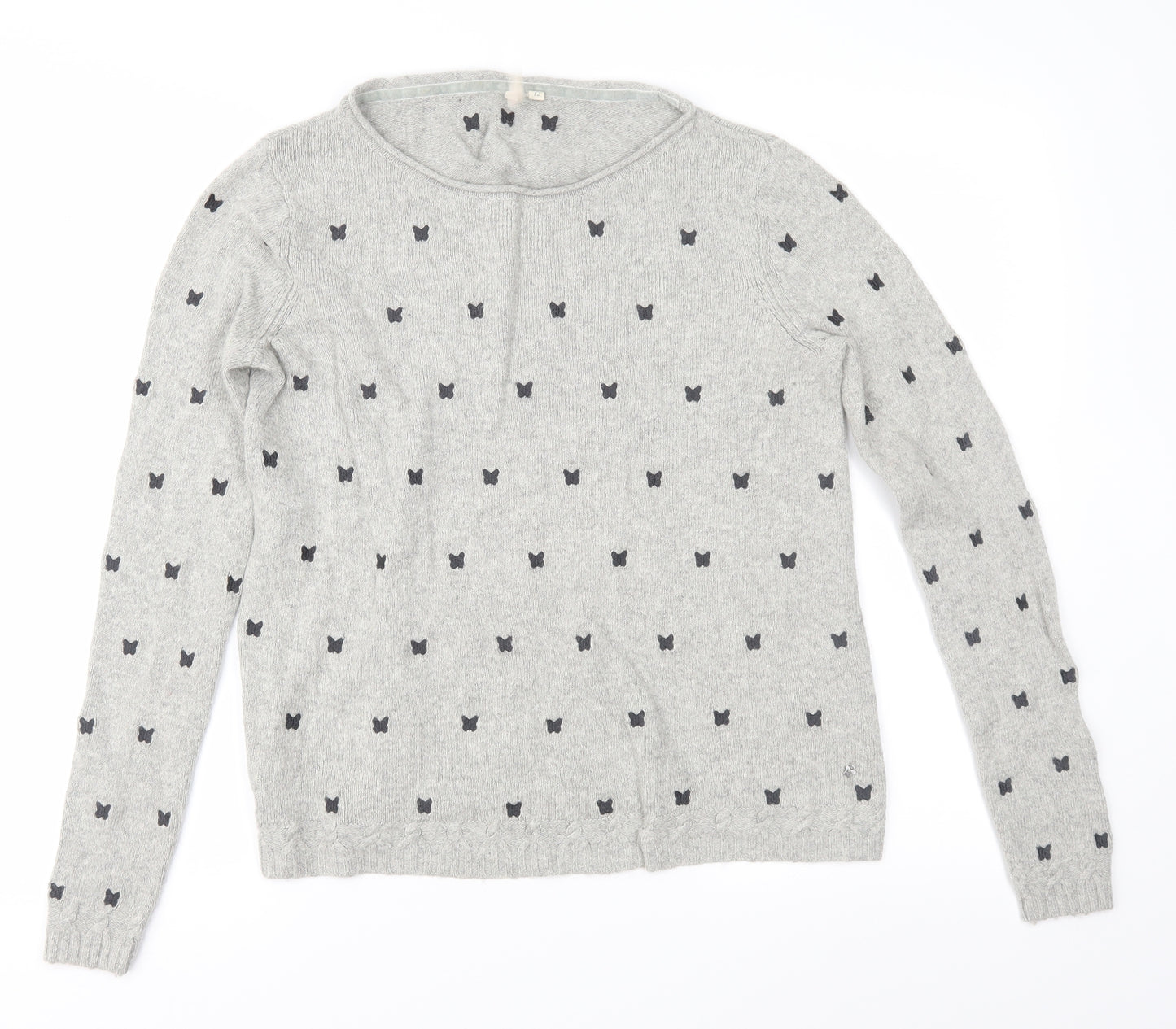 White Stuff Womens Grey Geometric Knit Pullover Jumper Size 12