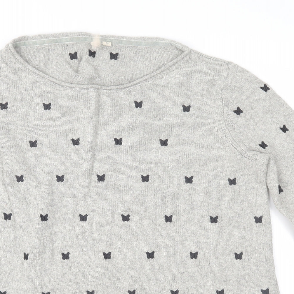 White Stuff Womens Grey Geometric Knit Pullover Jumper Size 12