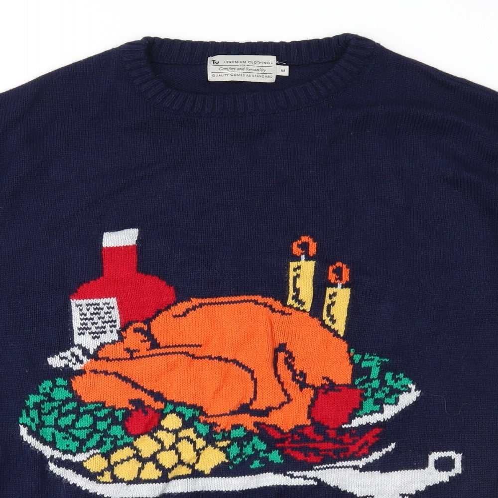 TU Mens Blue Fair Isle Knit Pullover Jumper Size M  - Xmas jumper