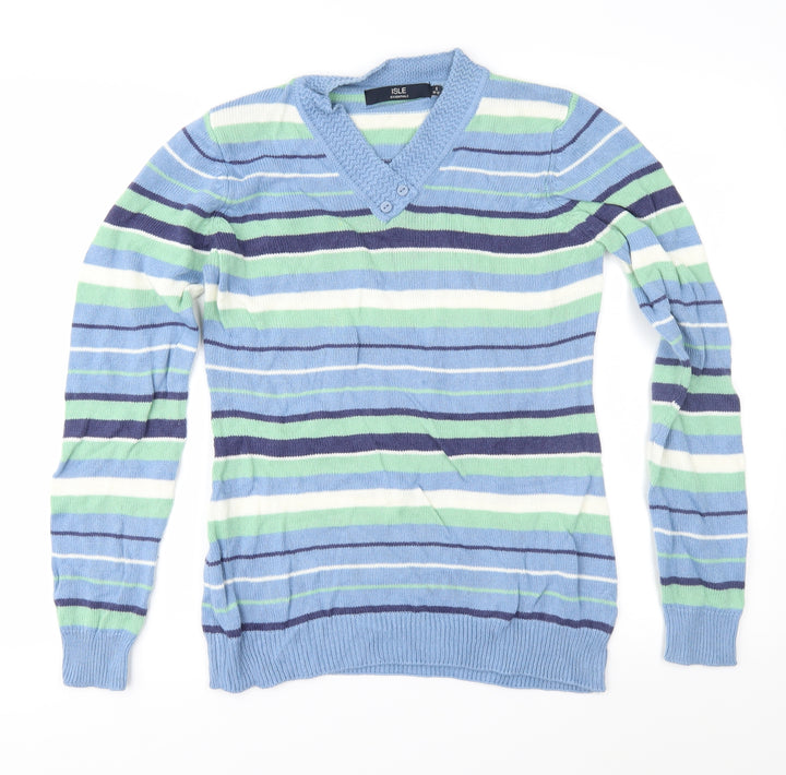 EWM Womens Blue Striped Knit Pullover Jumper Size S