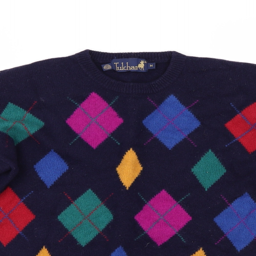 Tulchan Womens Black Geometric  Pullover Jumper Size M