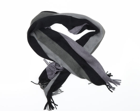 Front view of Preworn men’s black striped scarf one size