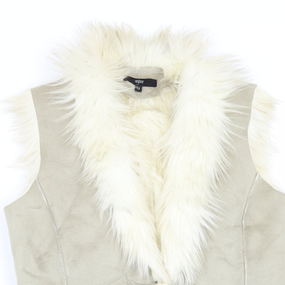 Jasper Conran Womens Grey   Gilet Jacket Size 12  - Fur lined