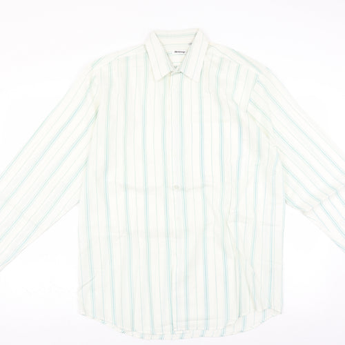 Chardonay Mens Ivory Striped   Button-Up Size 16