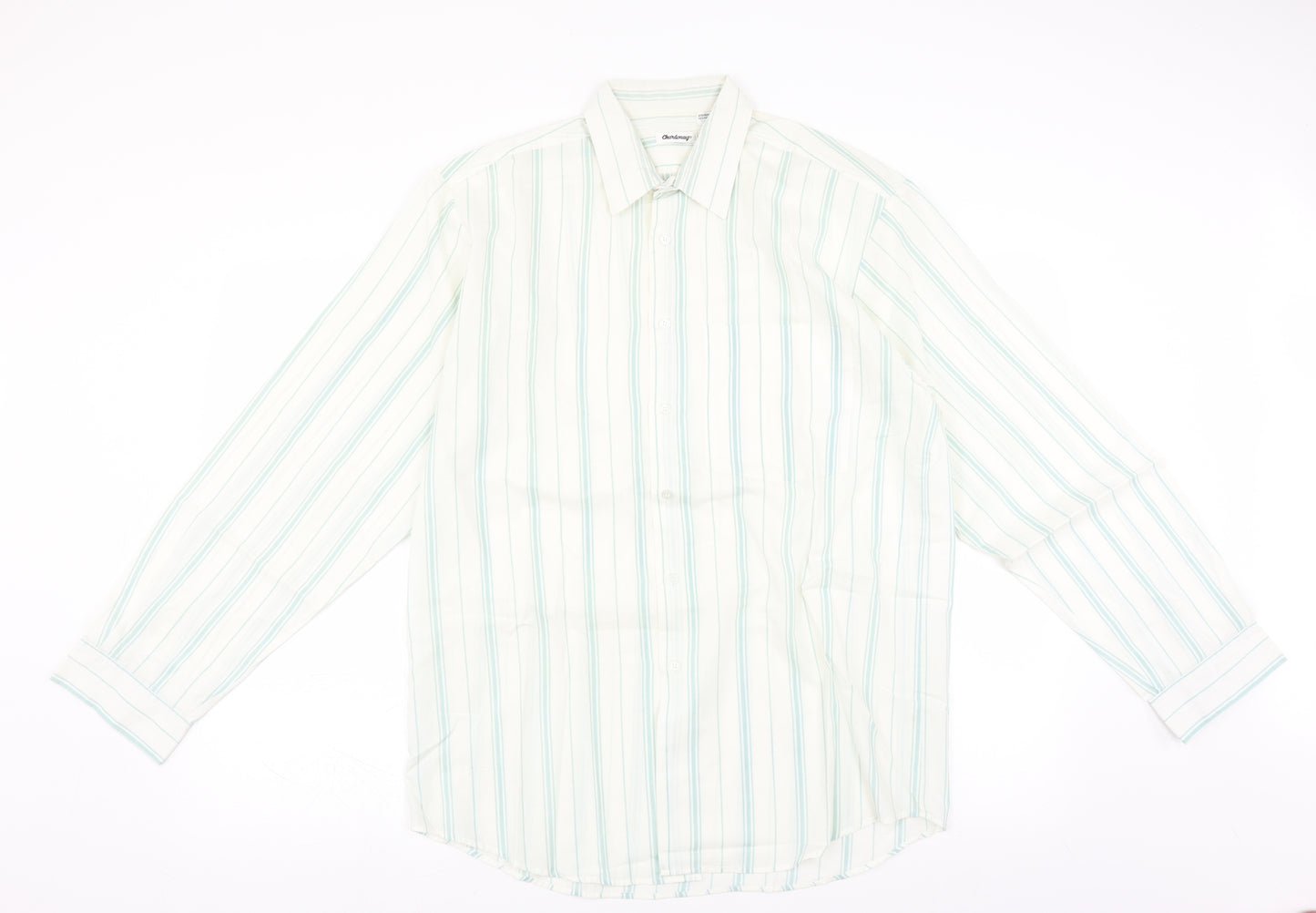 Chardonay Mens Ivory Striped   Button-Up Size 16