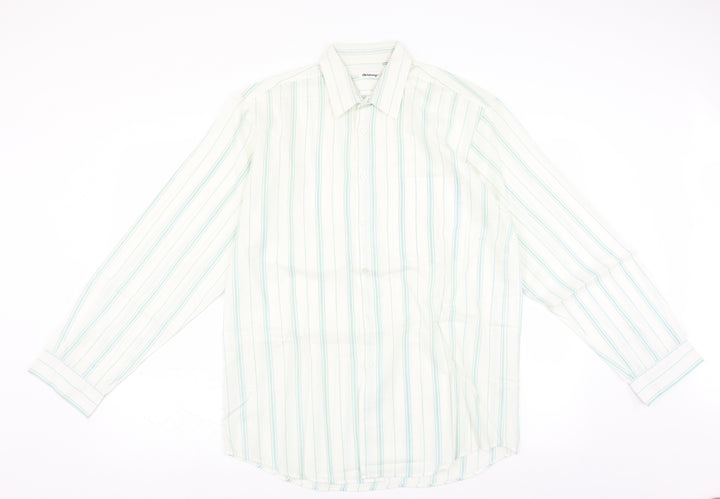 Chardonay Mens Ivory Striped   Button-Up Size 16