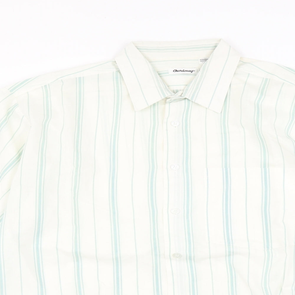 Chardonay Mens Ivory Striped   Button-Up Size 16
