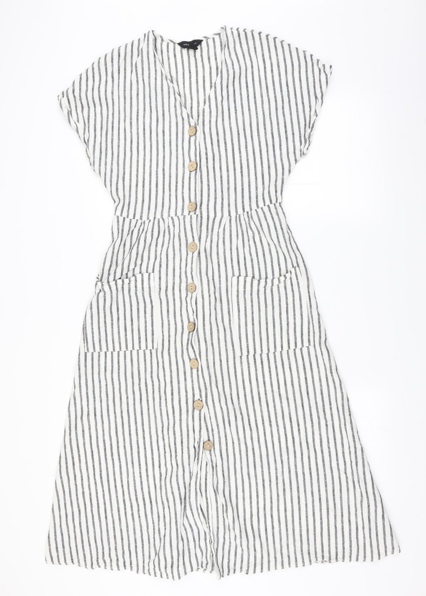 New Look Womens Grey Striped  Shirt Dress  Size 12