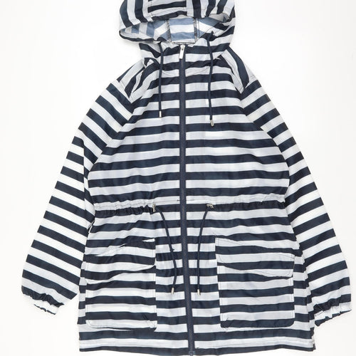 Roman Womens Blue Striped  Rain Coat Jacket Size S