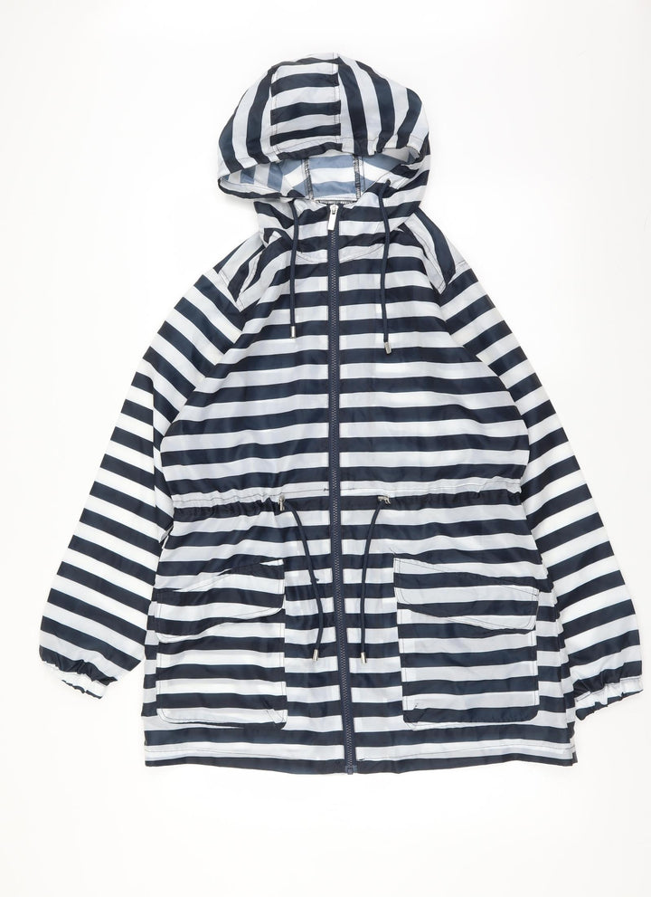 Roman Womens Blue Striped Rain Coat Jacket Size S