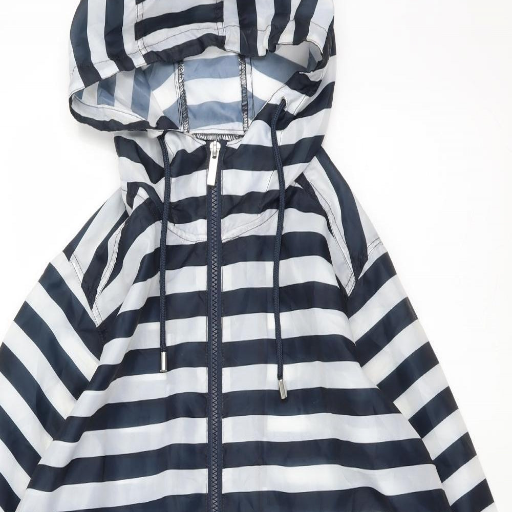 Roman Womens Blue Striped  Rain Coat Jacket Size S