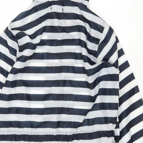 Roman Womens Blue Striped  Rain Coat Jacket Size S