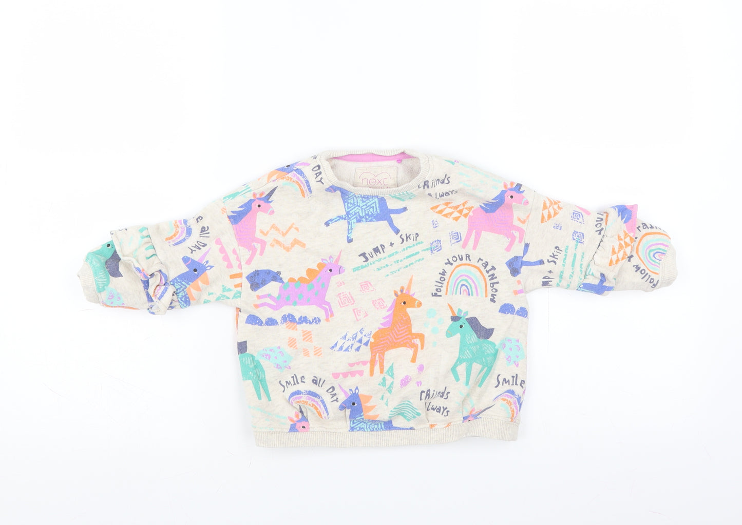 NEXT Girls Ivory   Pullover Jumper Size 18-24 Months  - unicorn rainbow