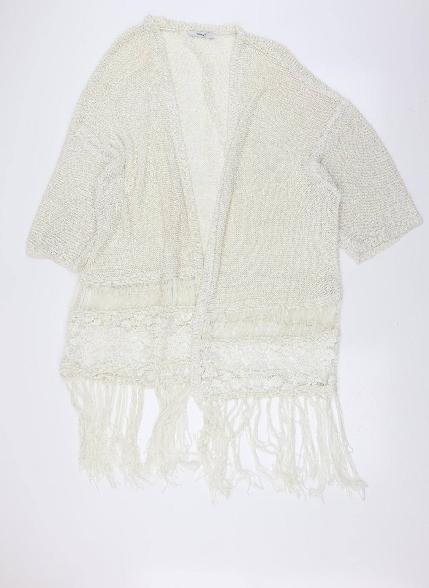 George Womens Ivory   Cardigan Jumper Size XL  - lace and fringe detail