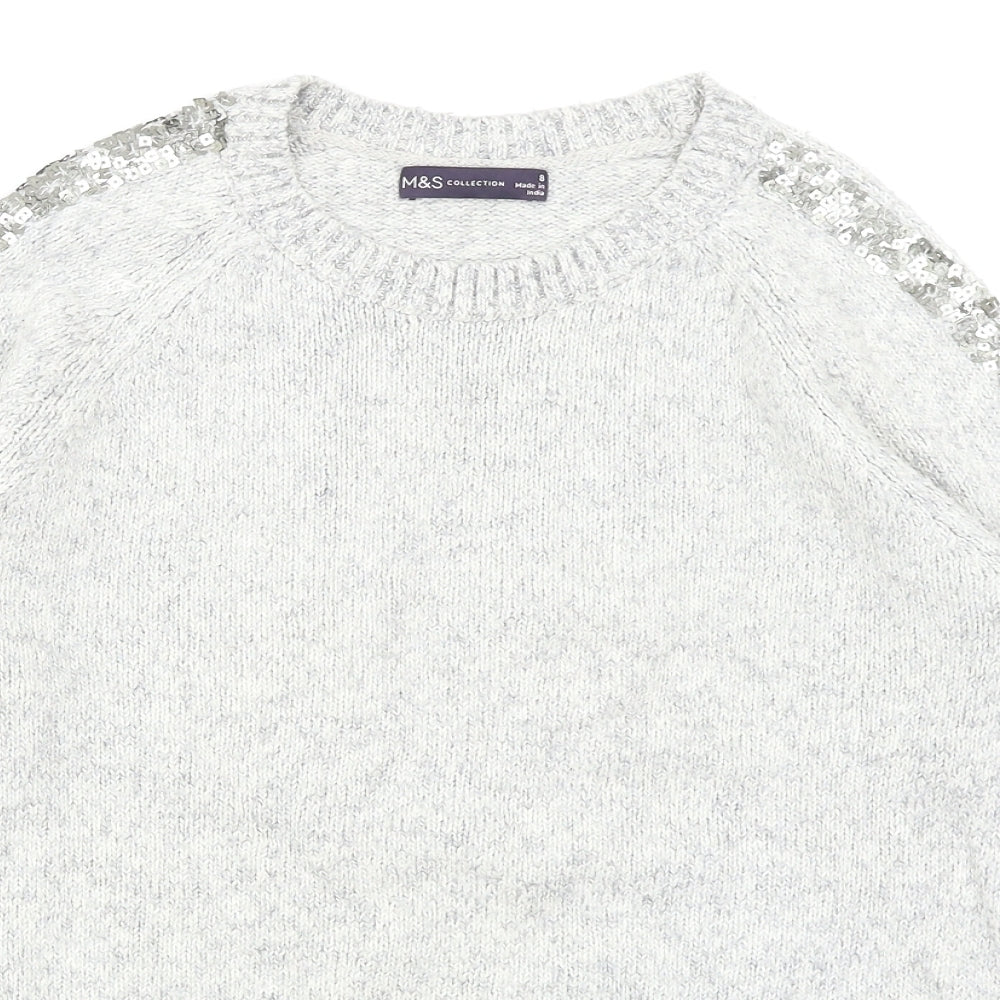 M&S Collection Womens Grey  Knit Pullover Jumper Size 8