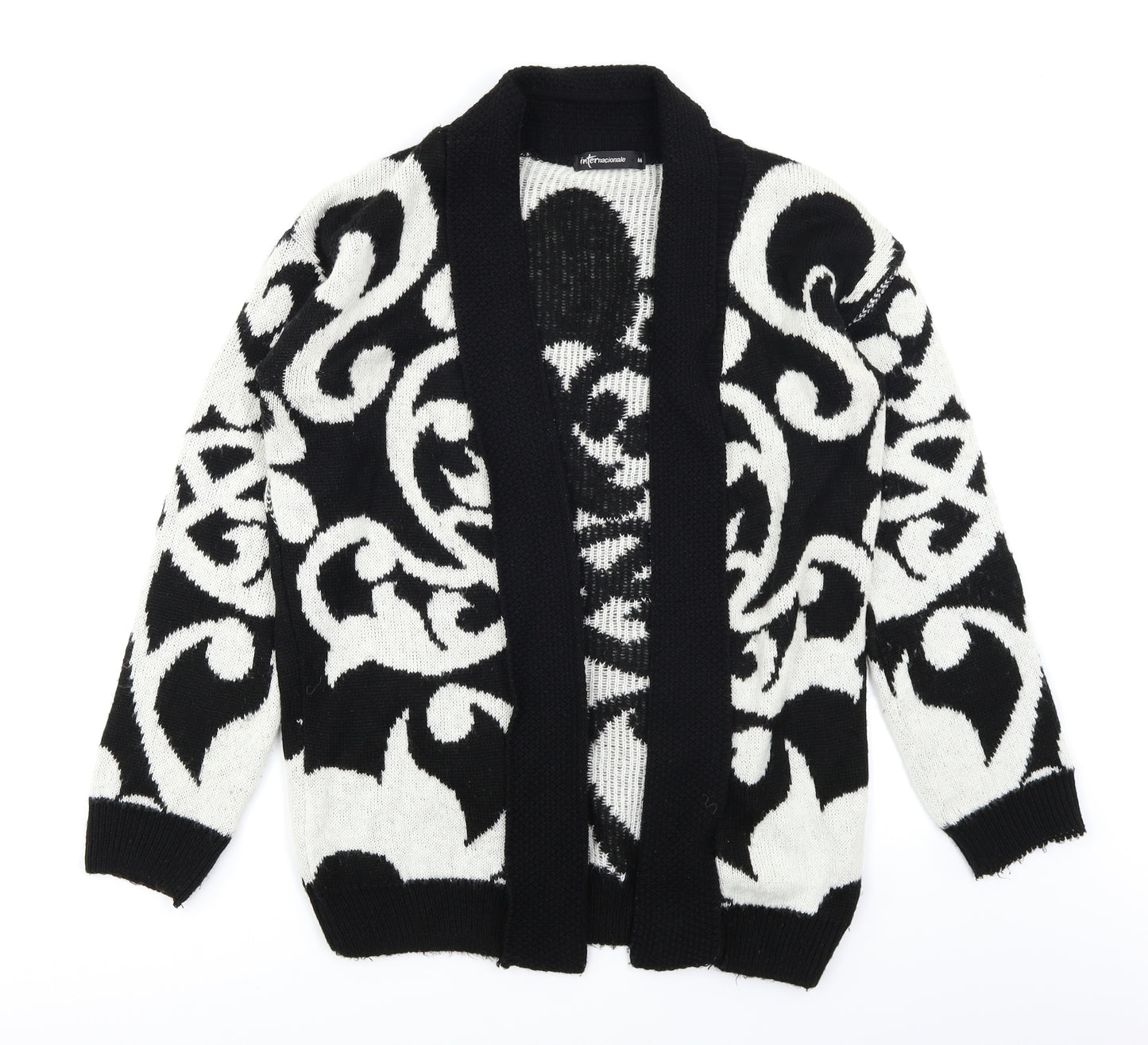 Internacionale Womens Black Paisley Knit Cardigan Jumper Size M