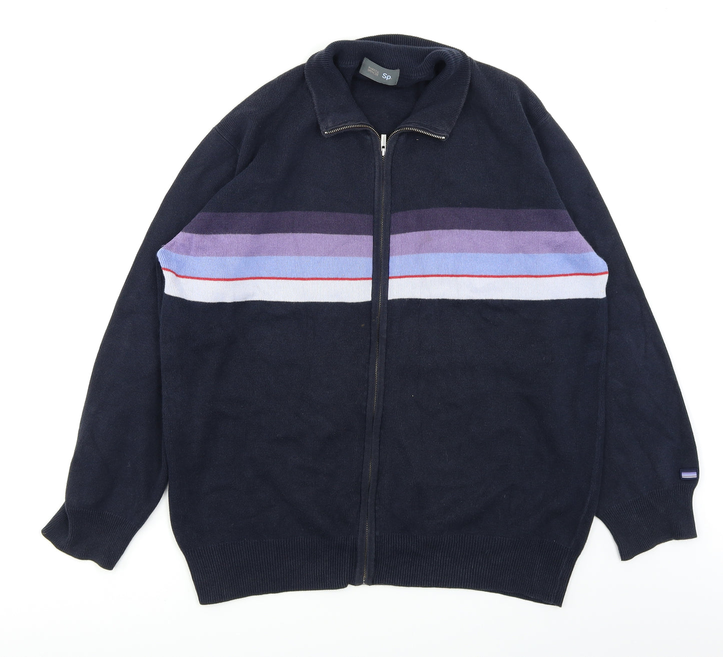 Marks & Spencer Mens Blue Striped Knit Full Zip Sweatshirt Size L