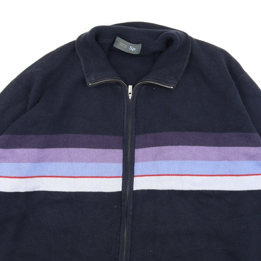 Marks & Spencer Mens Blue Striped Knit Full Zip Sweatshirt Size L