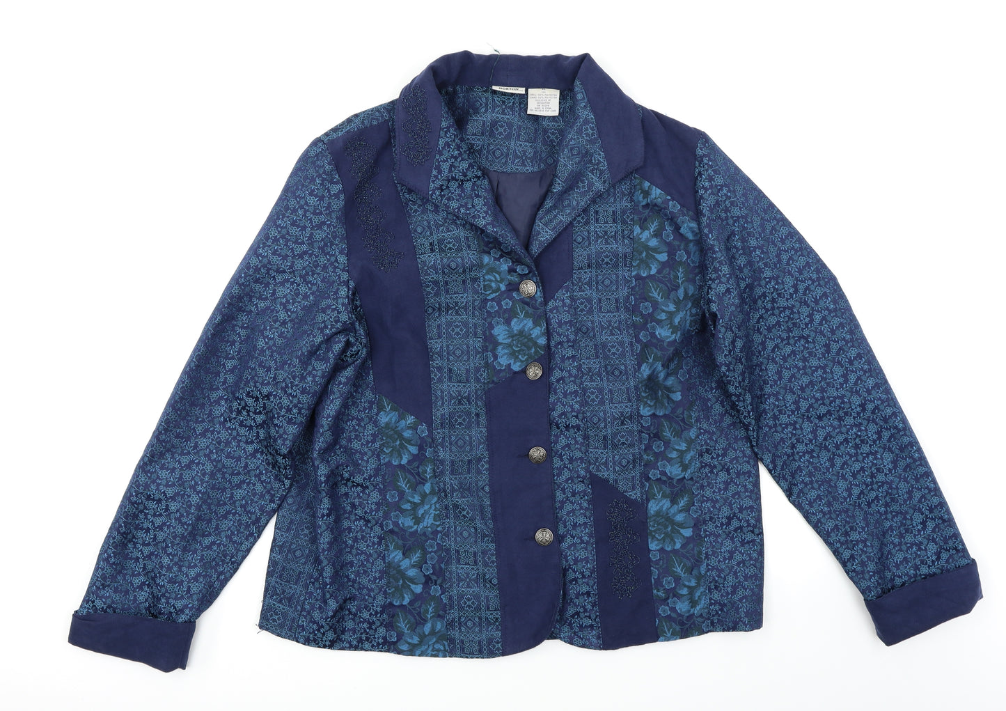 Norton McNaughton Womens Blue Floral  Jacket Blazer Size XL