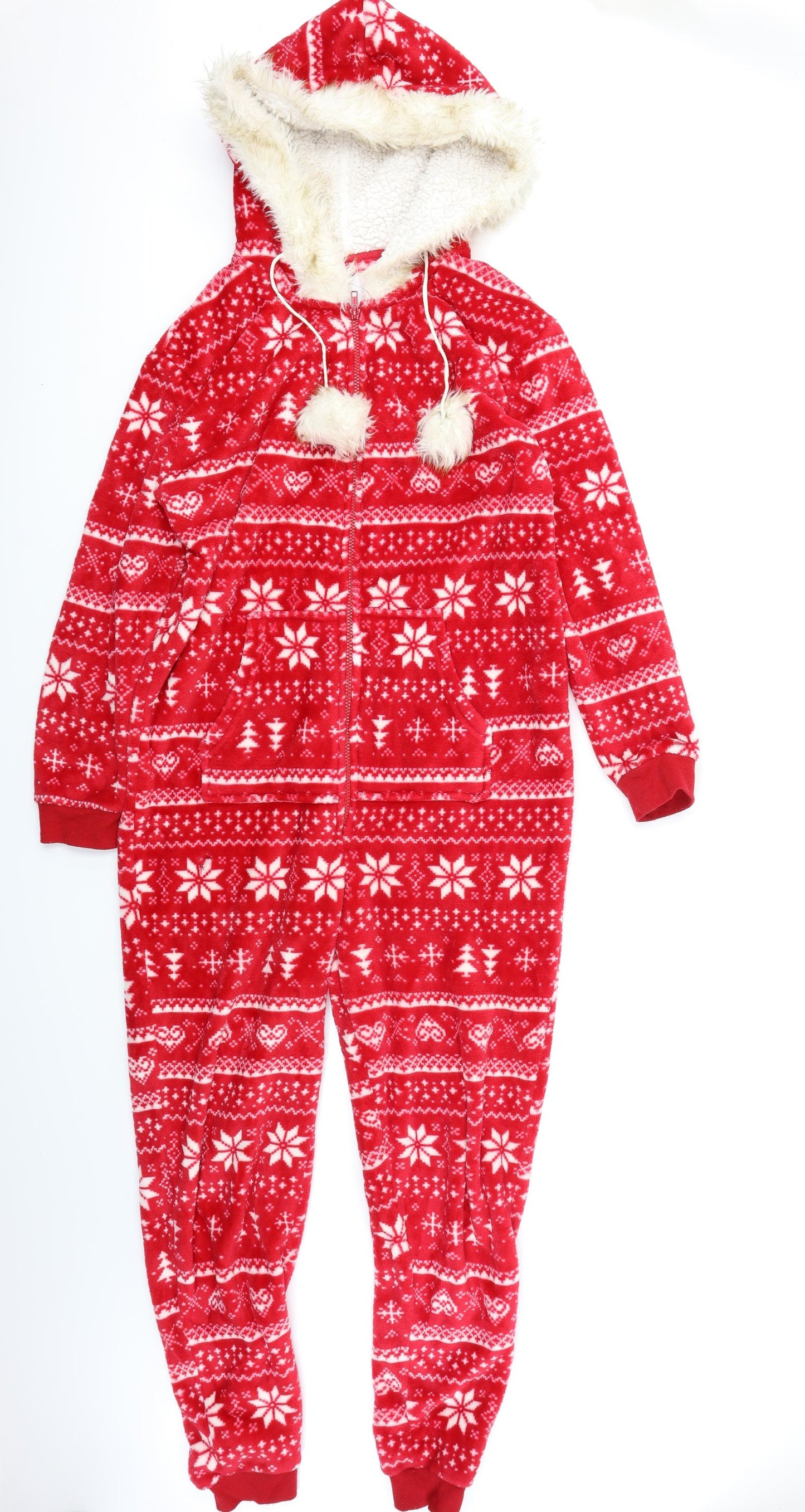 Matalan Womens Red Fair Isle Fleece Top One Piece Size S