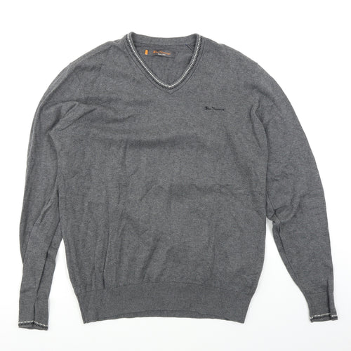 Ben Sherman Mens Grey  Knit Pullover Jumper Size L