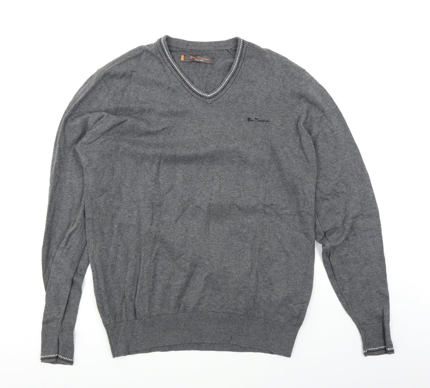 Ben Sherman Mens Grey  Knit Pullover Jumper Size L