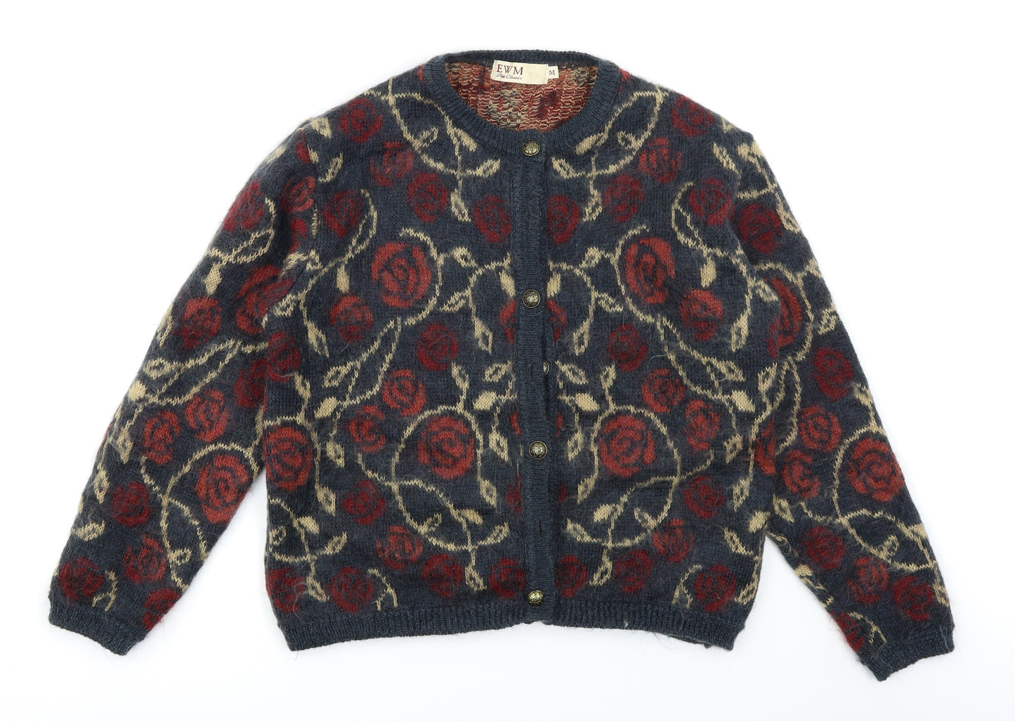 EWM Womens Blue Floral  Cardigan Jumper Size M