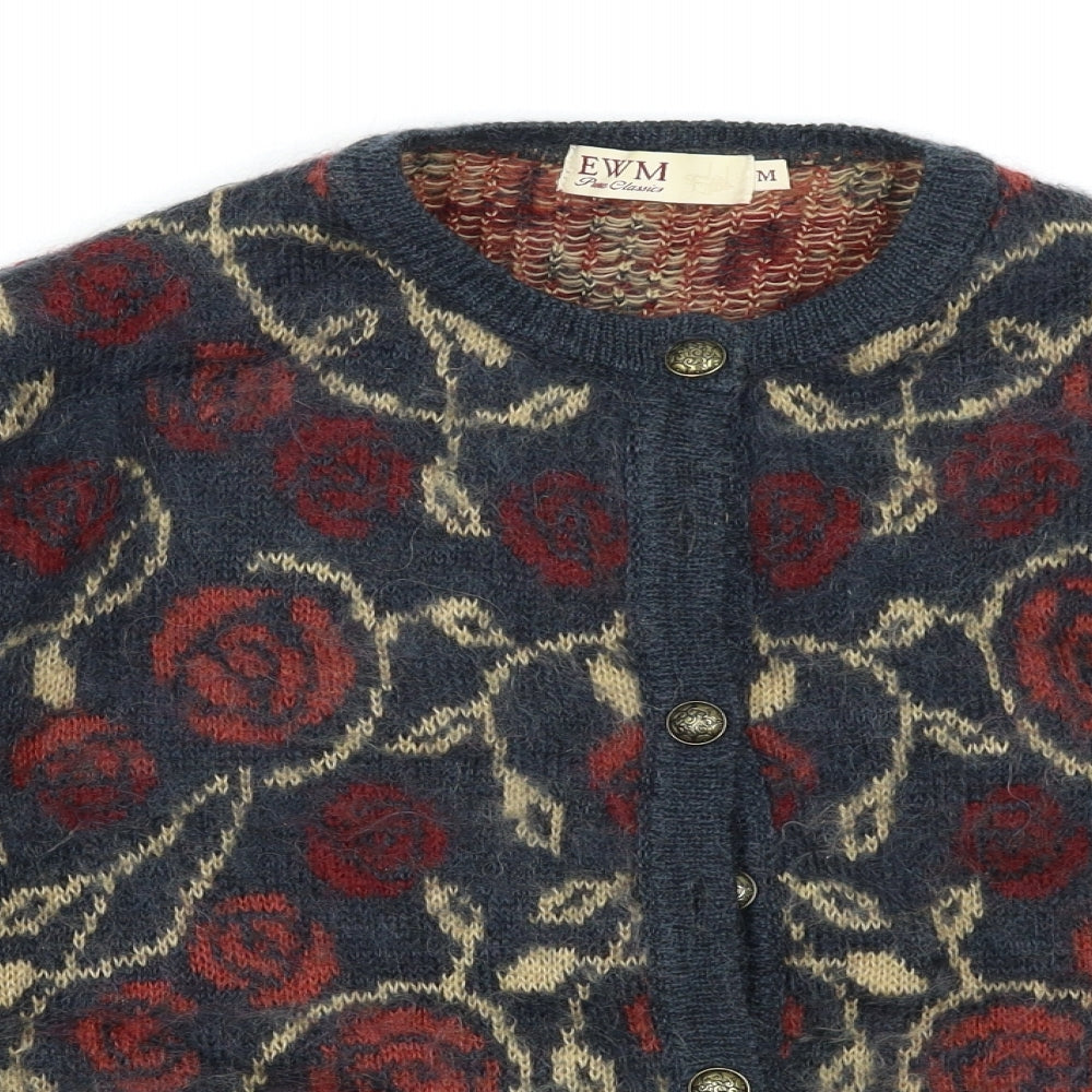 EWM Womens Blue Floral  Cardigan Jumper Size M