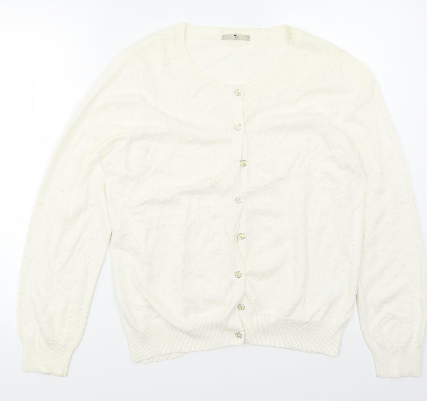 TU Womens White Polka Dot  Cardigan Jumper Size 16