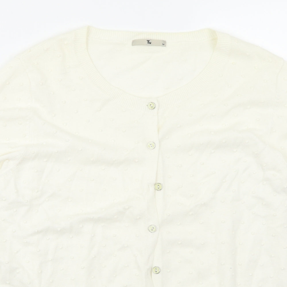 TU Womens White Polka Dot  Cardigan Jumper Size 16