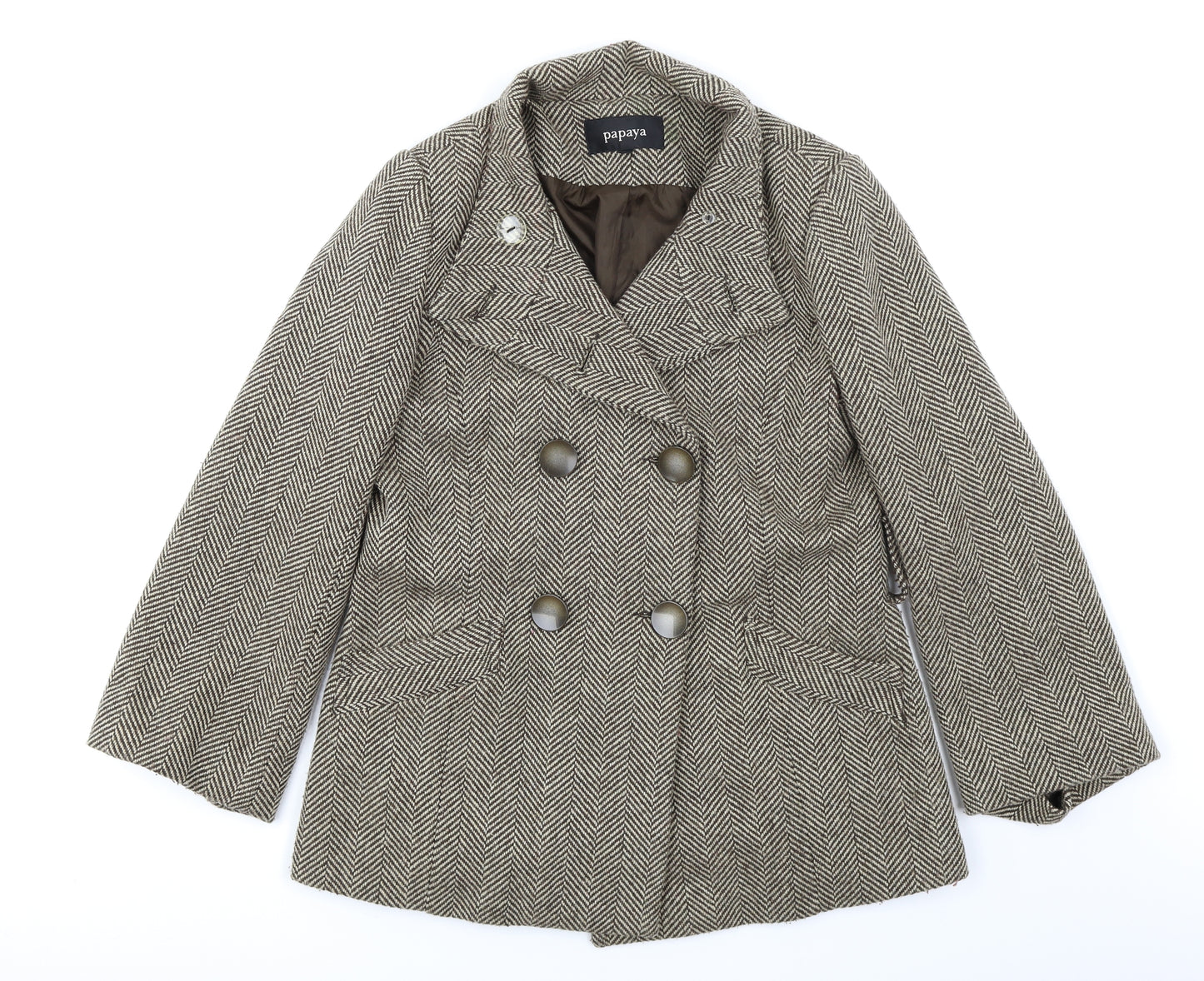 Papaya Womens Brown Herringbone  Overcoat Coat Size 12