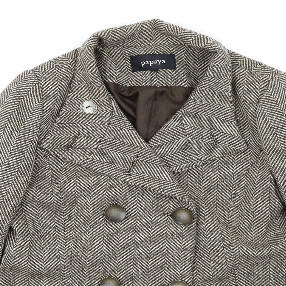 Papaya Womens Brown Herringbone  Overcoat Coat Size 12