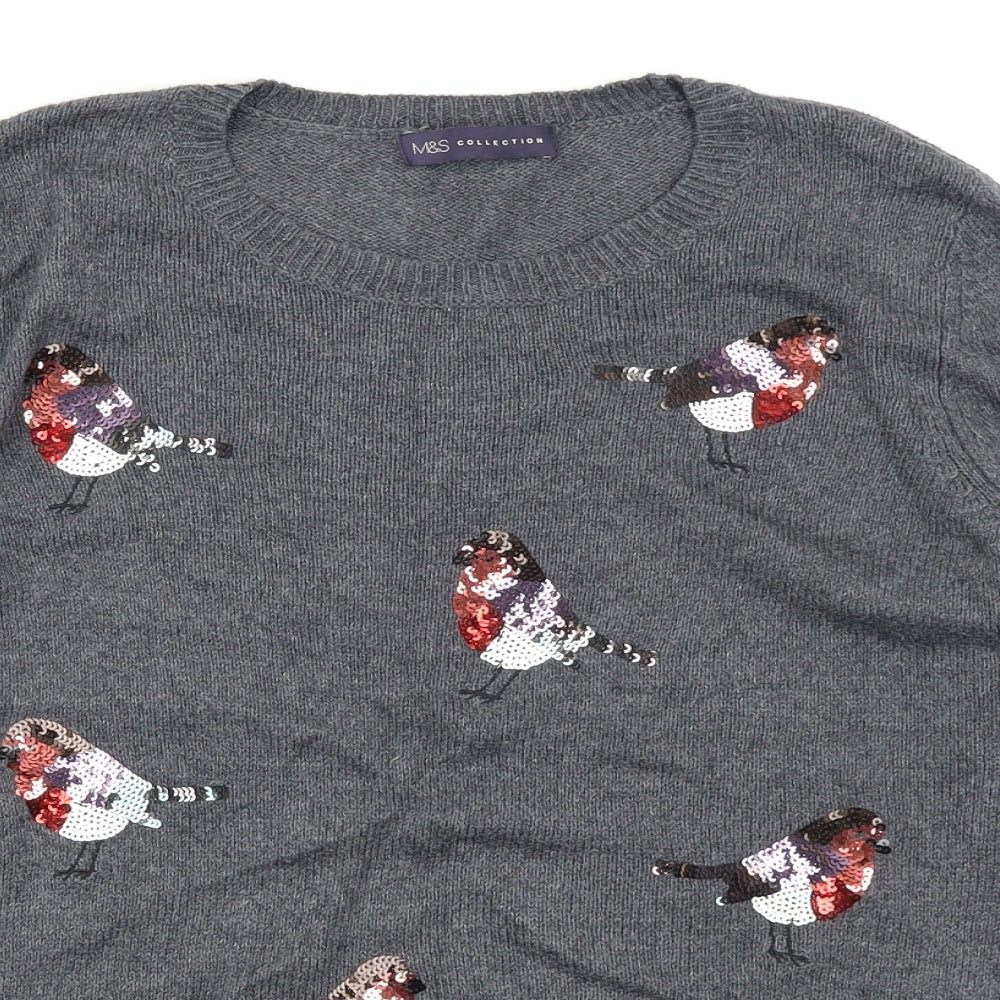 M&S Collection Womens Grey   Pullover Jumper Size M  - Robin