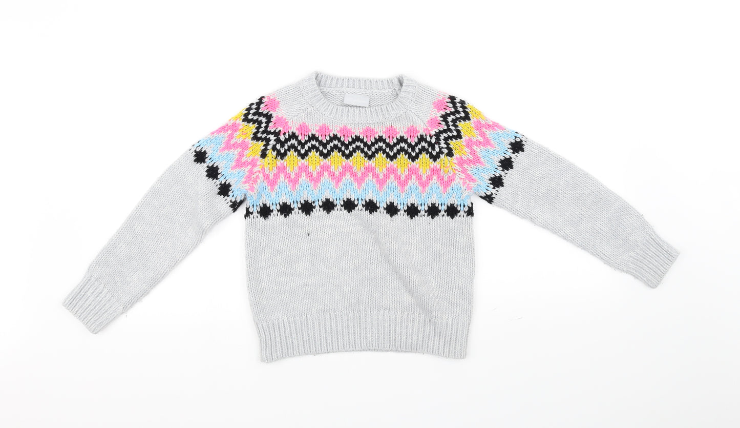 Matalan Girls Grey Geometric  Pullover Jumper Size 9 Years