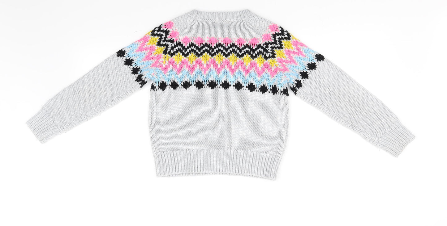 Matalan Girls Grey Geometric  Pullover Jumper Size 9 Years