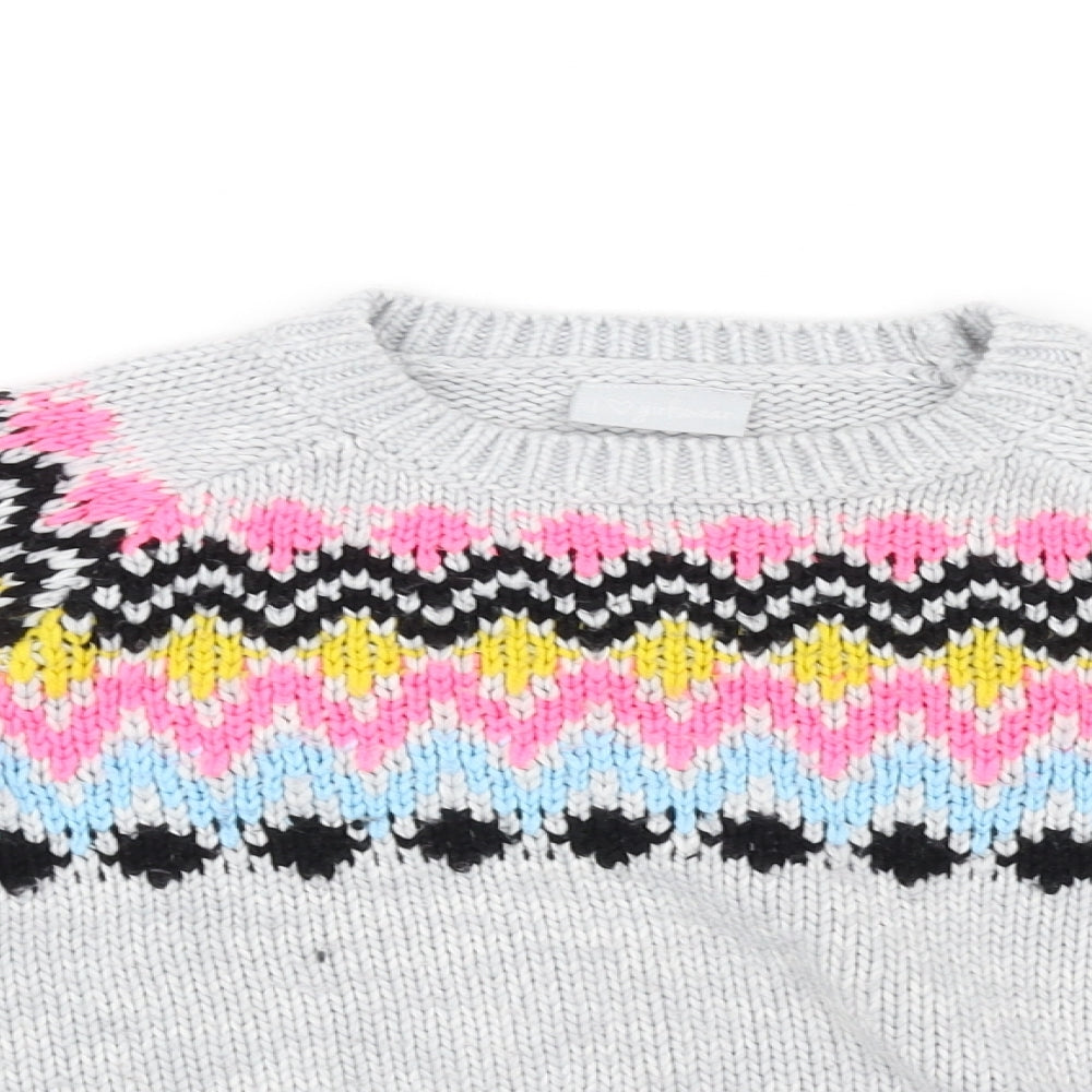 Matalan Girls Grey Geometric  Pullover Jumper Size 9 Years