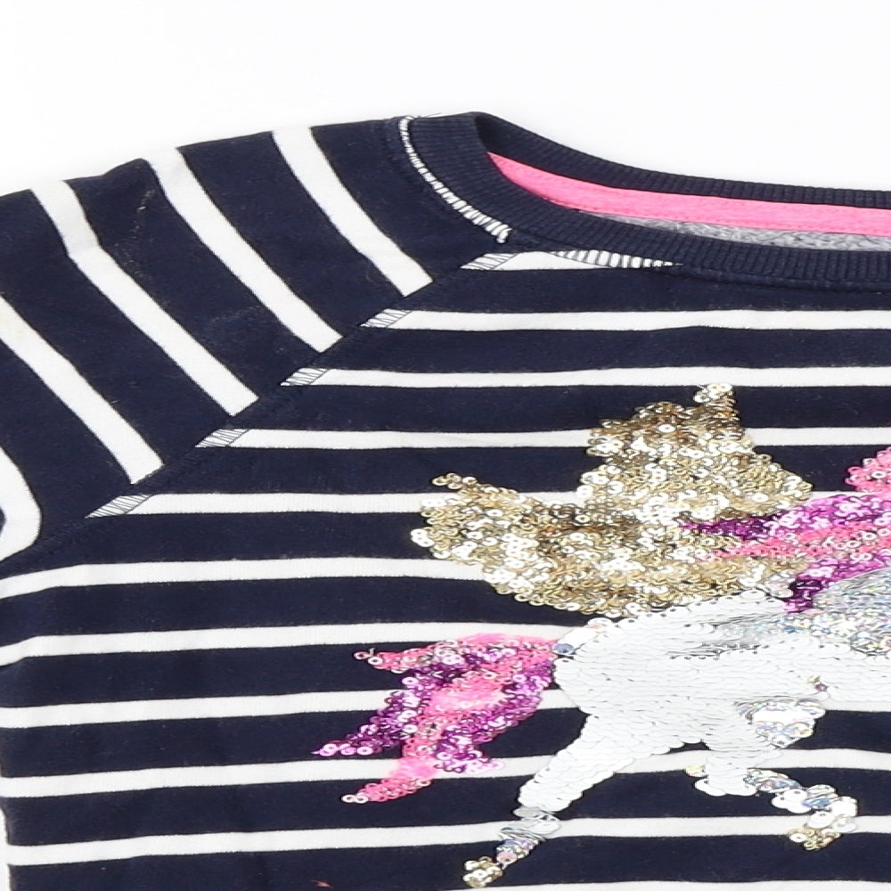 NEXT Girls Blue Striped  Pullover Jumper Size 8 Years  - Sequin detail