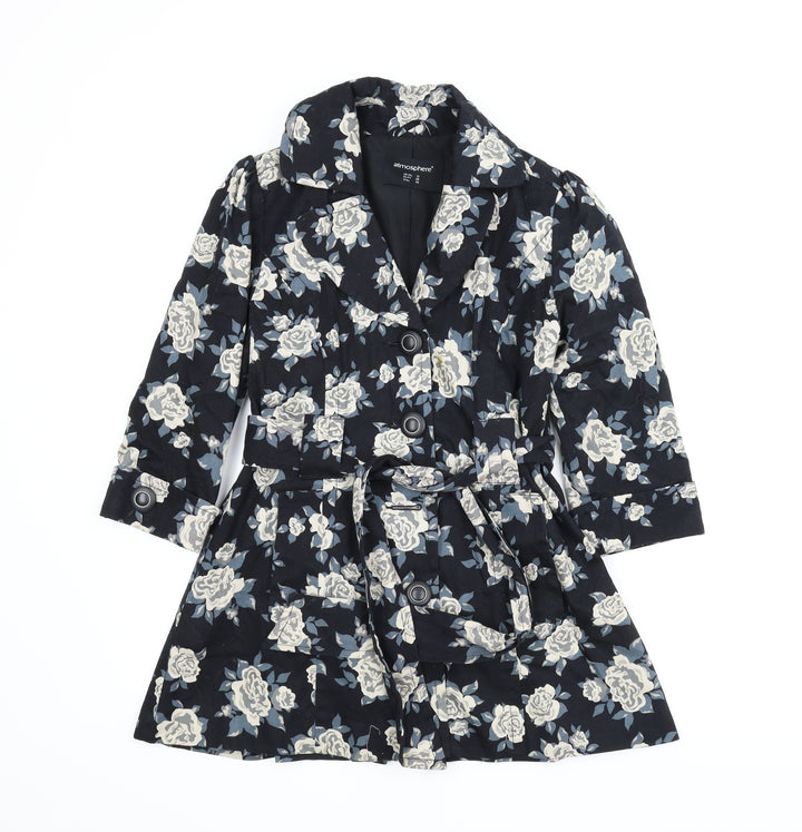 Atmosphere Womens Blue Floral  Overcoat Coat Size 10