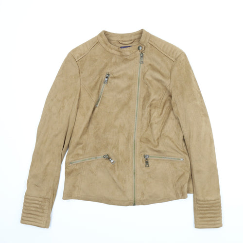 M&S Womens Beige   Motorcycle Jacket Jacket Size 10