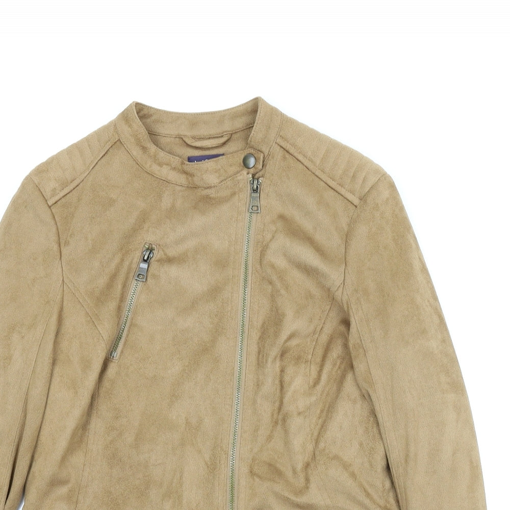 M&S Womens Beige   Motorcycle Jacket Jacket Size 10