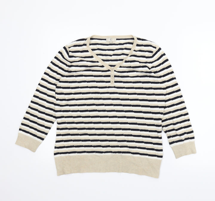 CC Womens Beige Striped  Pullover Jumper Size M