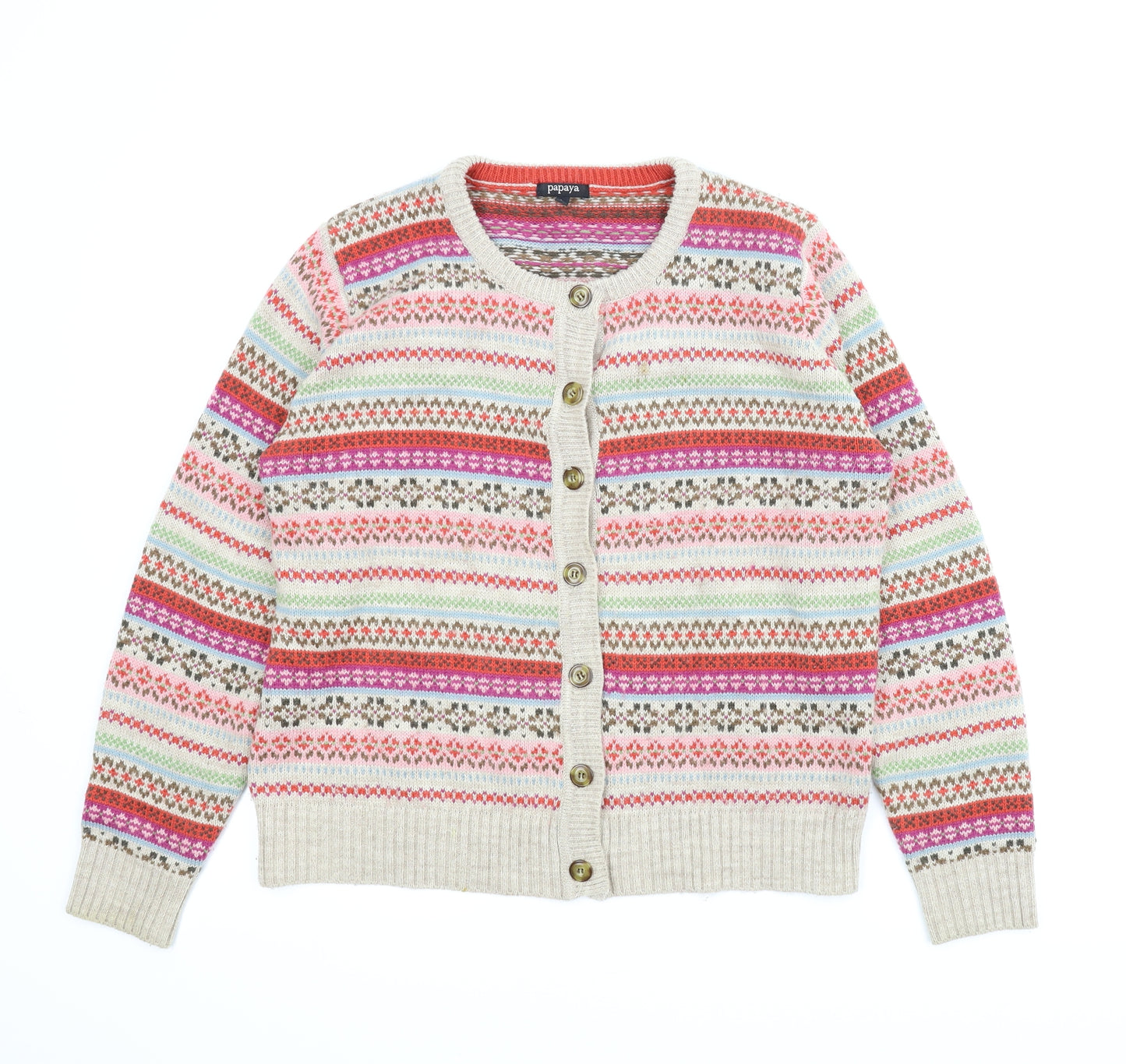 Papaya Womens Beige Fair Isle  Cardigan Jumper Size 20