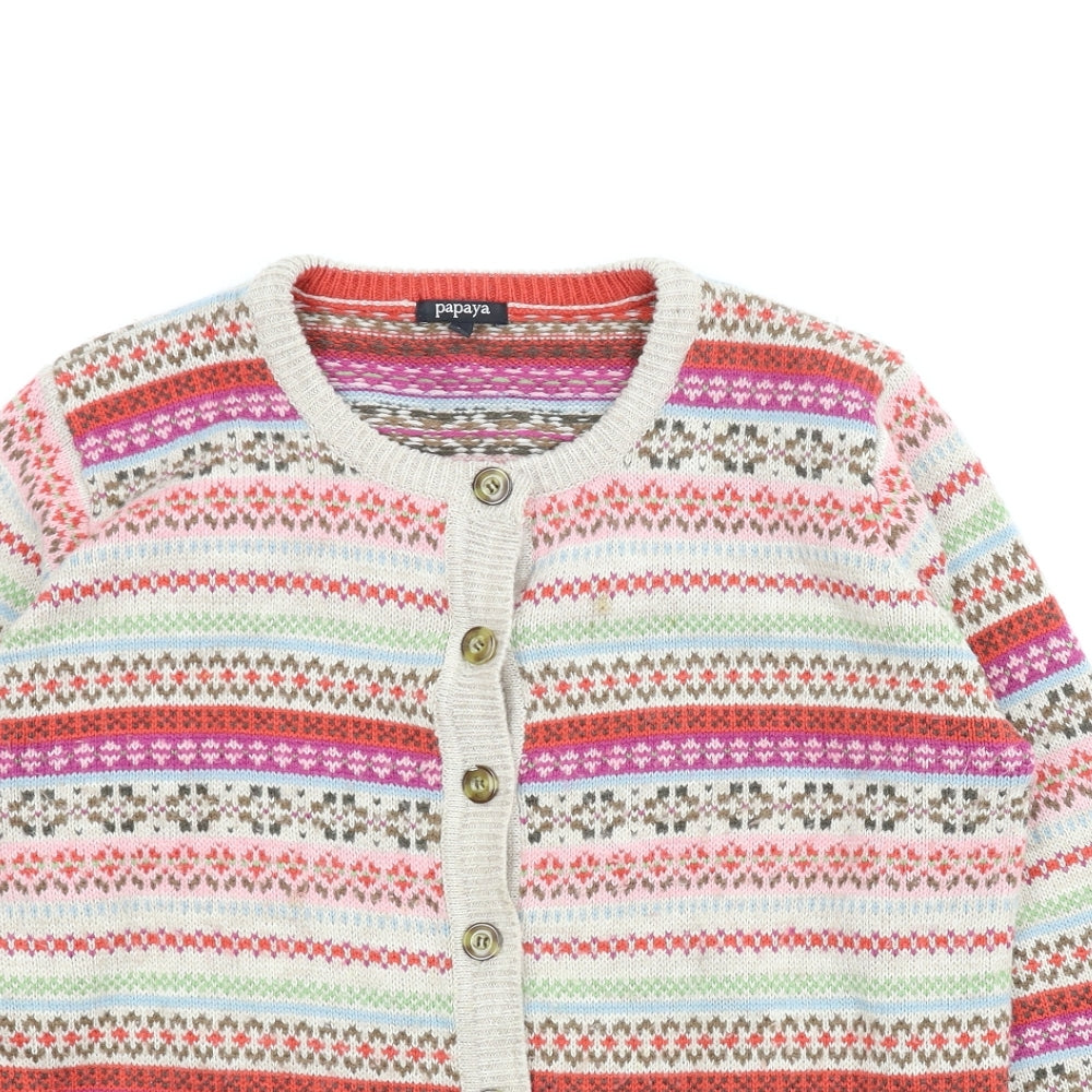 Papaya Womens Beige Fair Isle  Cardigan Jumper Size 20
