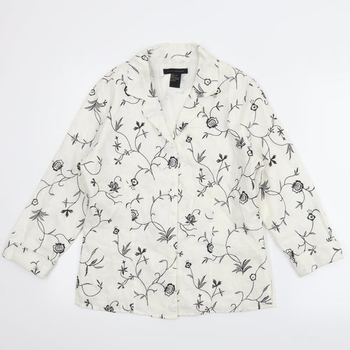 Anne Carson Womens White Floral  Basic Blouse Size M